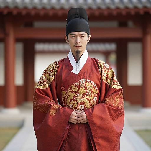 Qing Dynasty Man in Red Hanbok