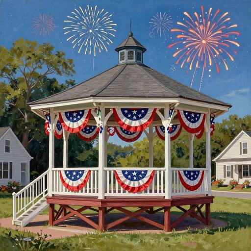 Retro Folk Art Fourth of July Scene