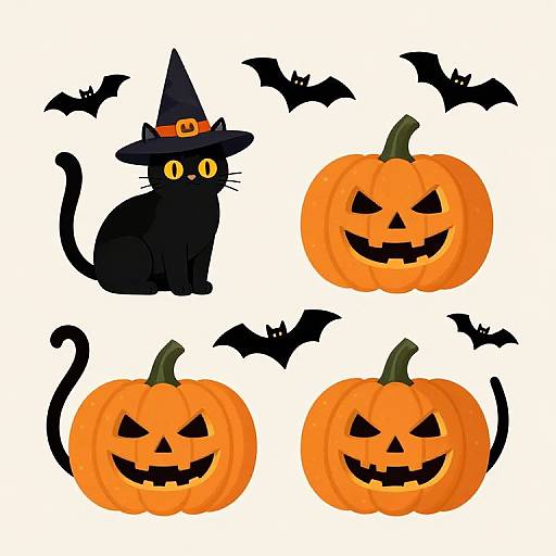 Festive Halloween Cats and Pumpkins