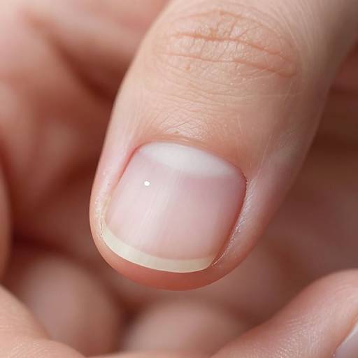 Close-up photograph of a human finger with a well-manicured, clean, and shiny white fingernail, highlighting the smooth texture and natural skin