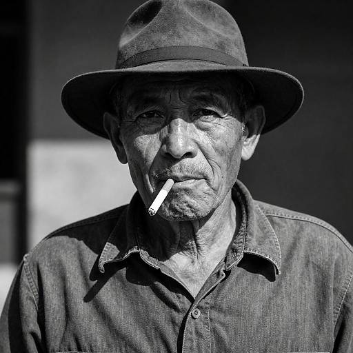 Stern Older Man in Wide-Brim Hat