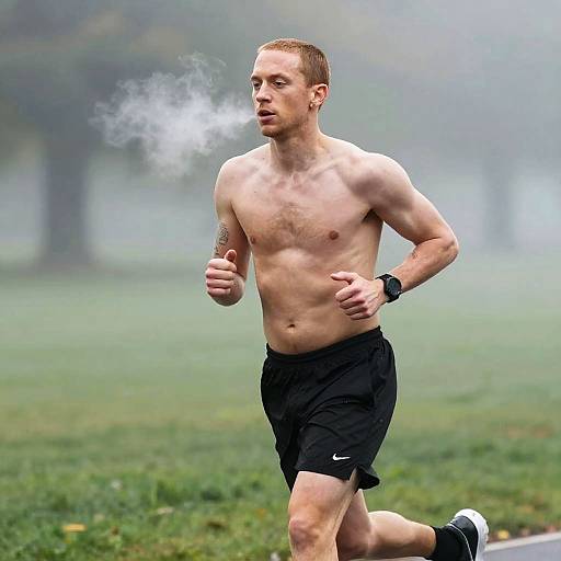 Eminem Shirtless Running in Misty Park