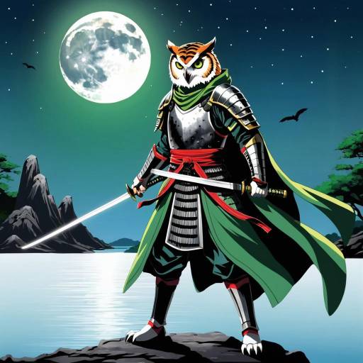 Samurai Owl Warrior Under Full Moon