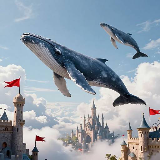 Skybound Whales Over Inverted Castles