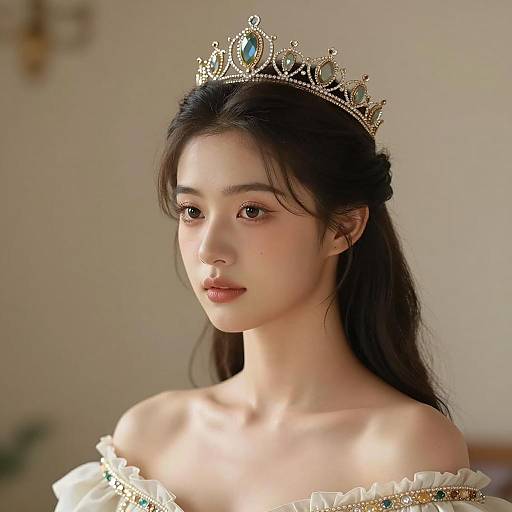 Elegant Young Woman Wearing Crown