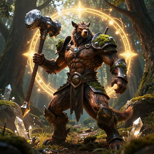 Celestial Ursine Paladin in Enchanted Forest