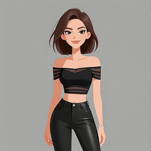 Smiling Woman in Edgy Black Outfit