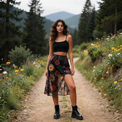 Confident Woman in Mountain Forest