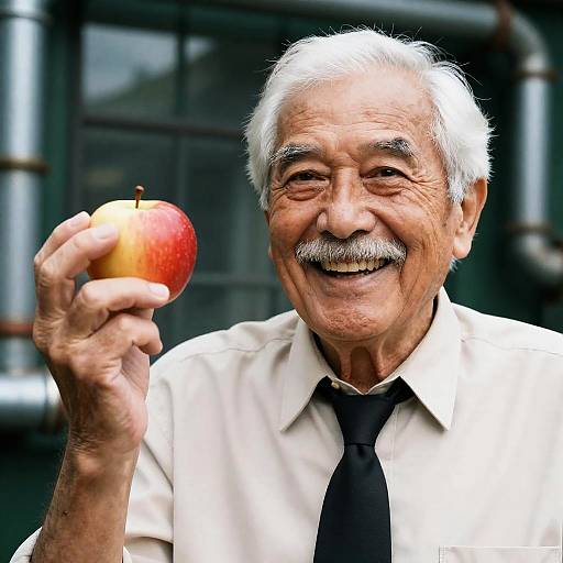 Smiling Elder with Red Apple Portrait