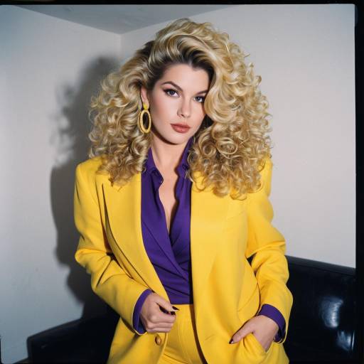 Blonde Woman in Yellow Blazer with Curly Hair