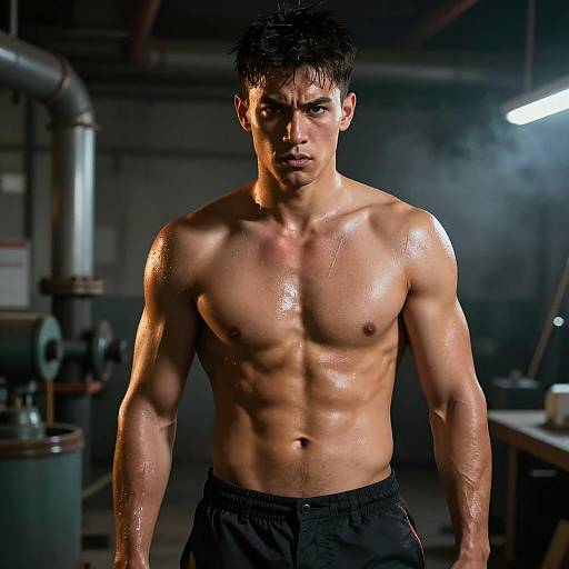 Intense Portrait of a Muscular Man