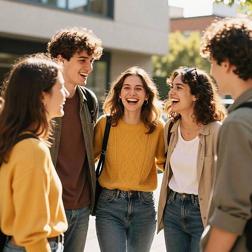 Friends Laughing Outdoors in Warm Light