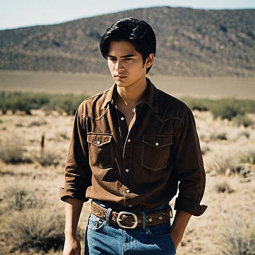 Young Man in Brown Shirt Outdoors