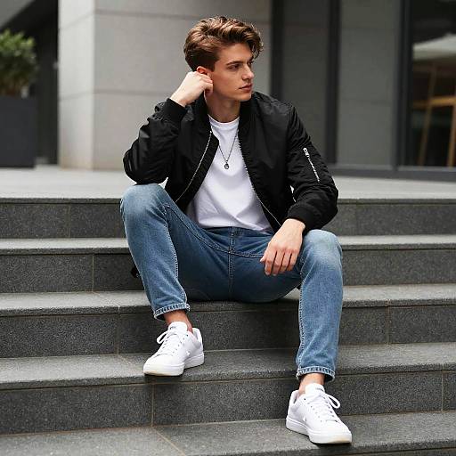 Stylish Young Man on Outdoor Stairs