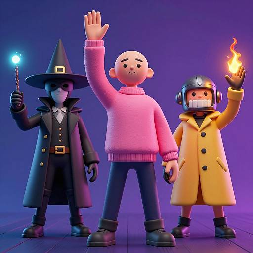 Dramatic Cartoon Figures in Colorful Scene