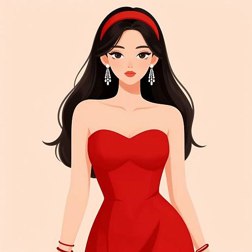Elegant Woman in Red Dress Illustration