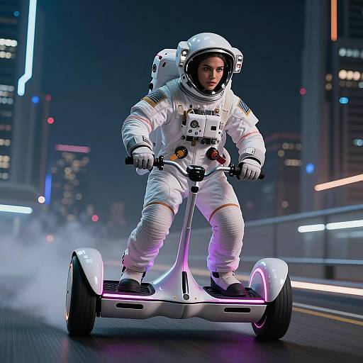 Futuristic Female Astronaut on Hoverbike