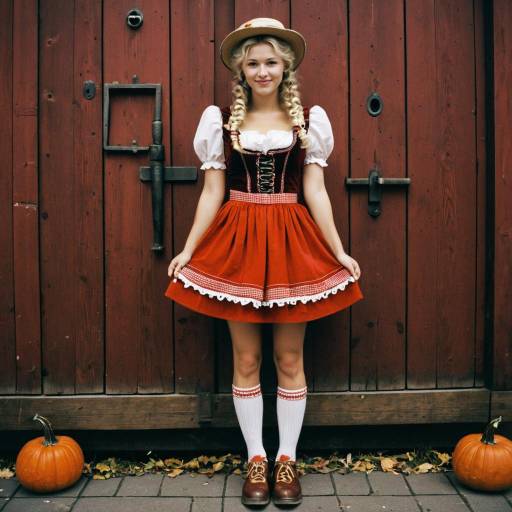 Young Woman in Red Oktoberfest Dress