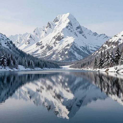 Snowy Mountain Lake Reflection 3D
