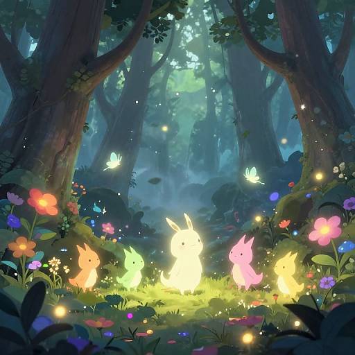 Magical Glowing Forest with Fairies