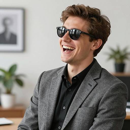 Stylish Young Man Laughing in Office