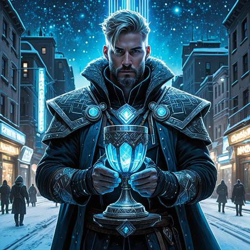 Cyberpunk Nordic Warrior with Glowing Chalice