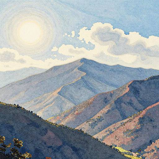 Pointillism Mountain Landscape Digital Drawing