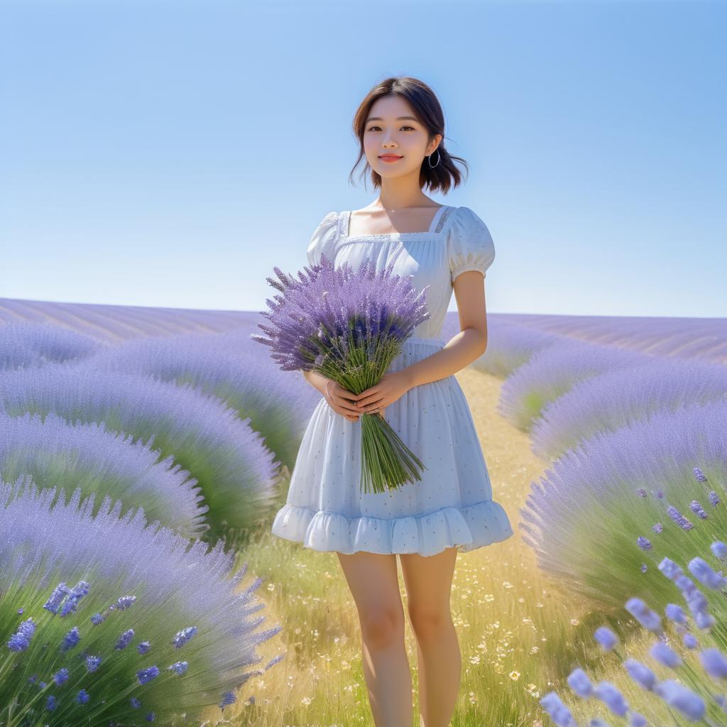 Serene Woman with Wildflowers in Lavender Field