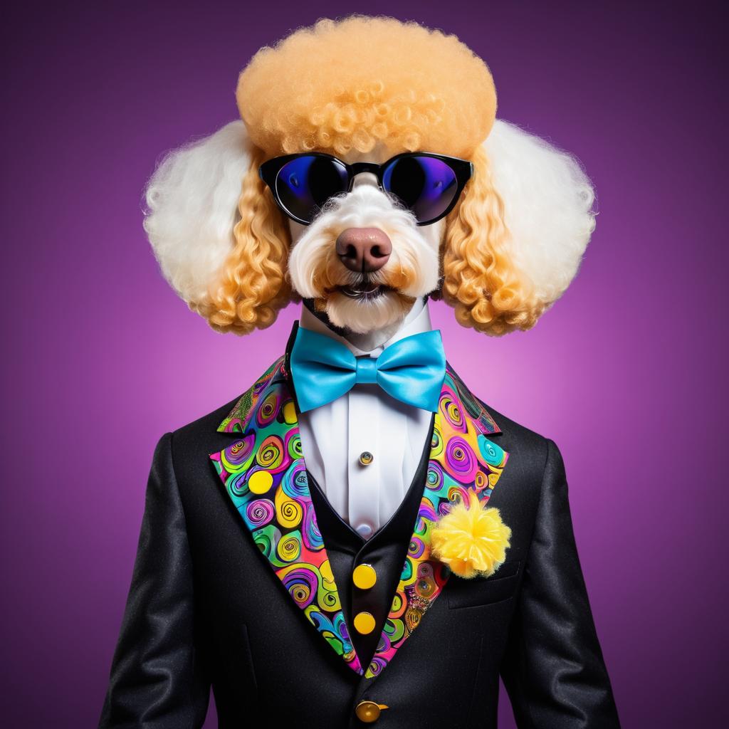 Dapper Poodle in Psychedelic Attire