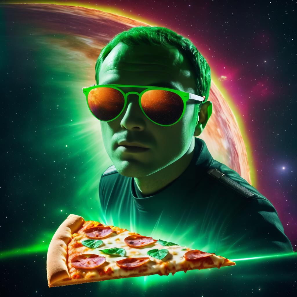 Whimsical Pizza in Space with Sunglasses