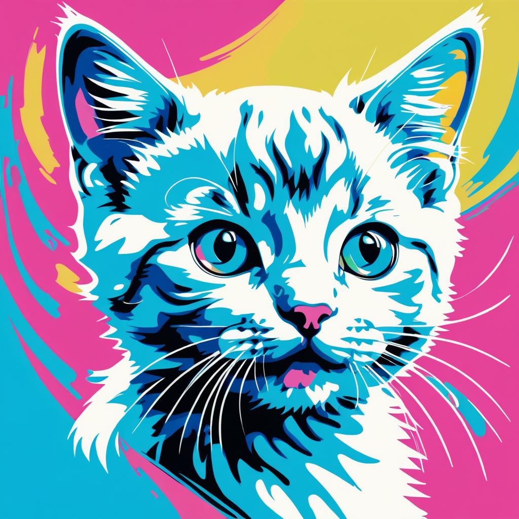 Playful Kitten in Andy Warhol Style