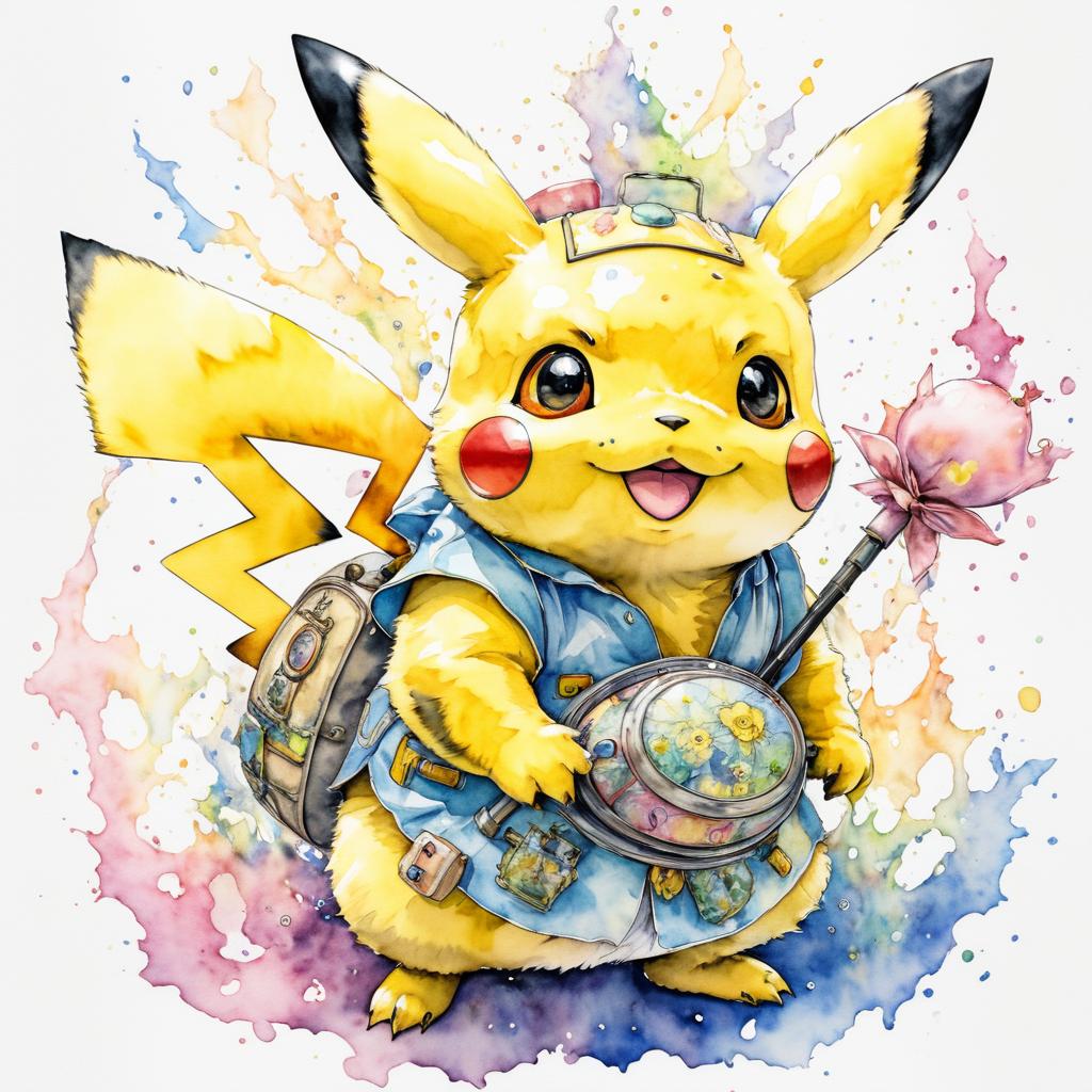 Whimsical Pikachu in Pastel Watercolor Style