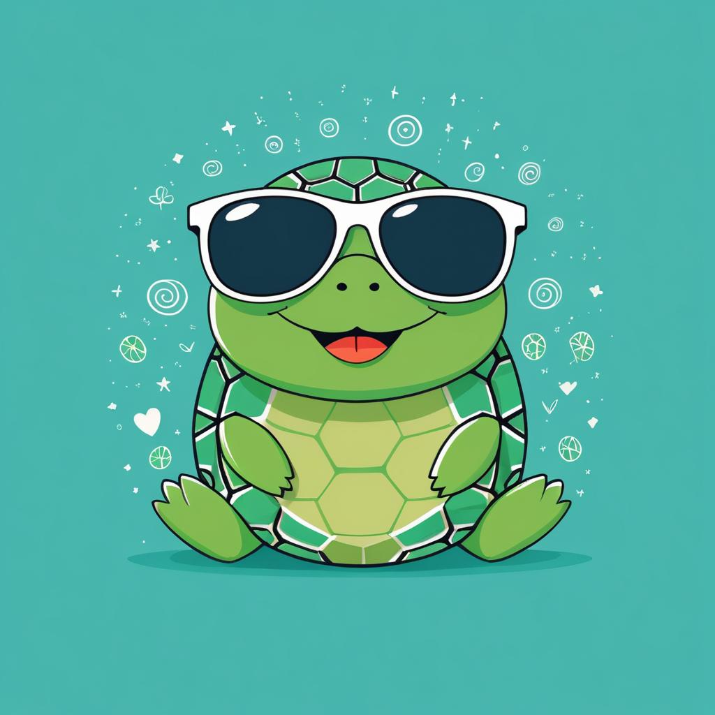 Whimsical Turtle in Sunglasses Artwork