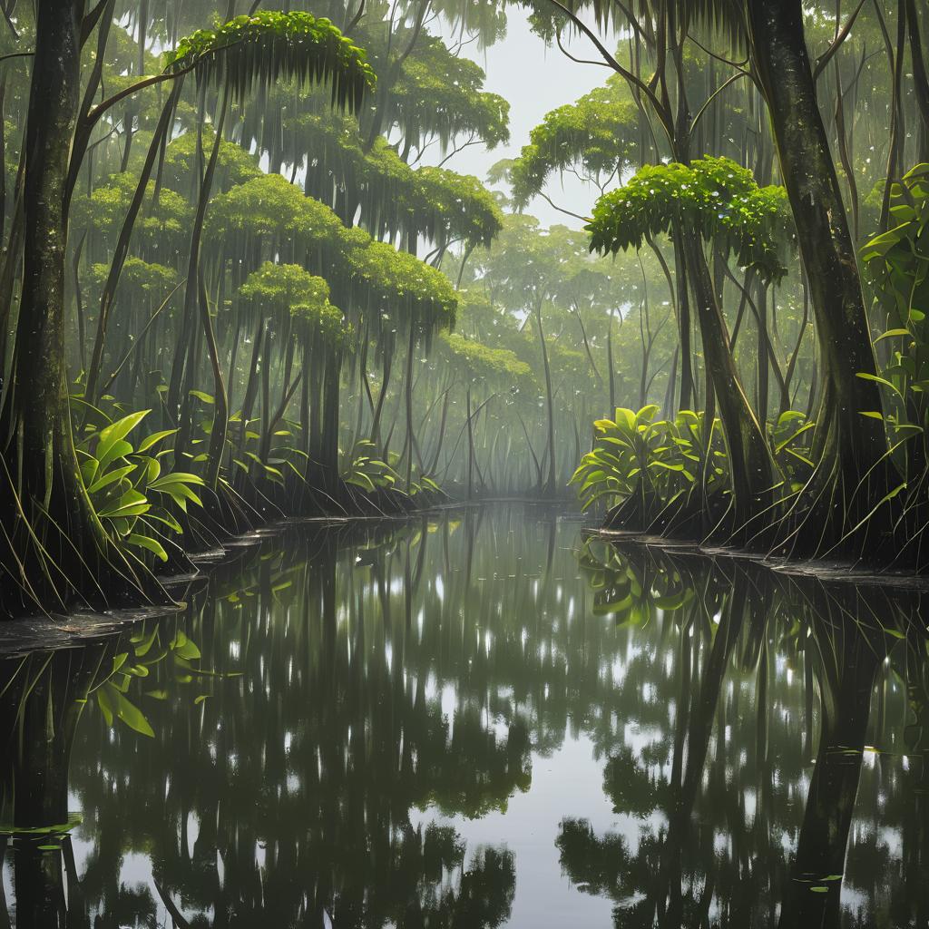 Tranquil Mangrove Swamp with Reflective Waters