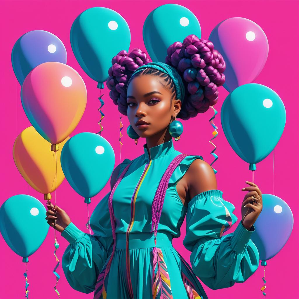 Vibrant Afrofuturism: Girl with Balloons