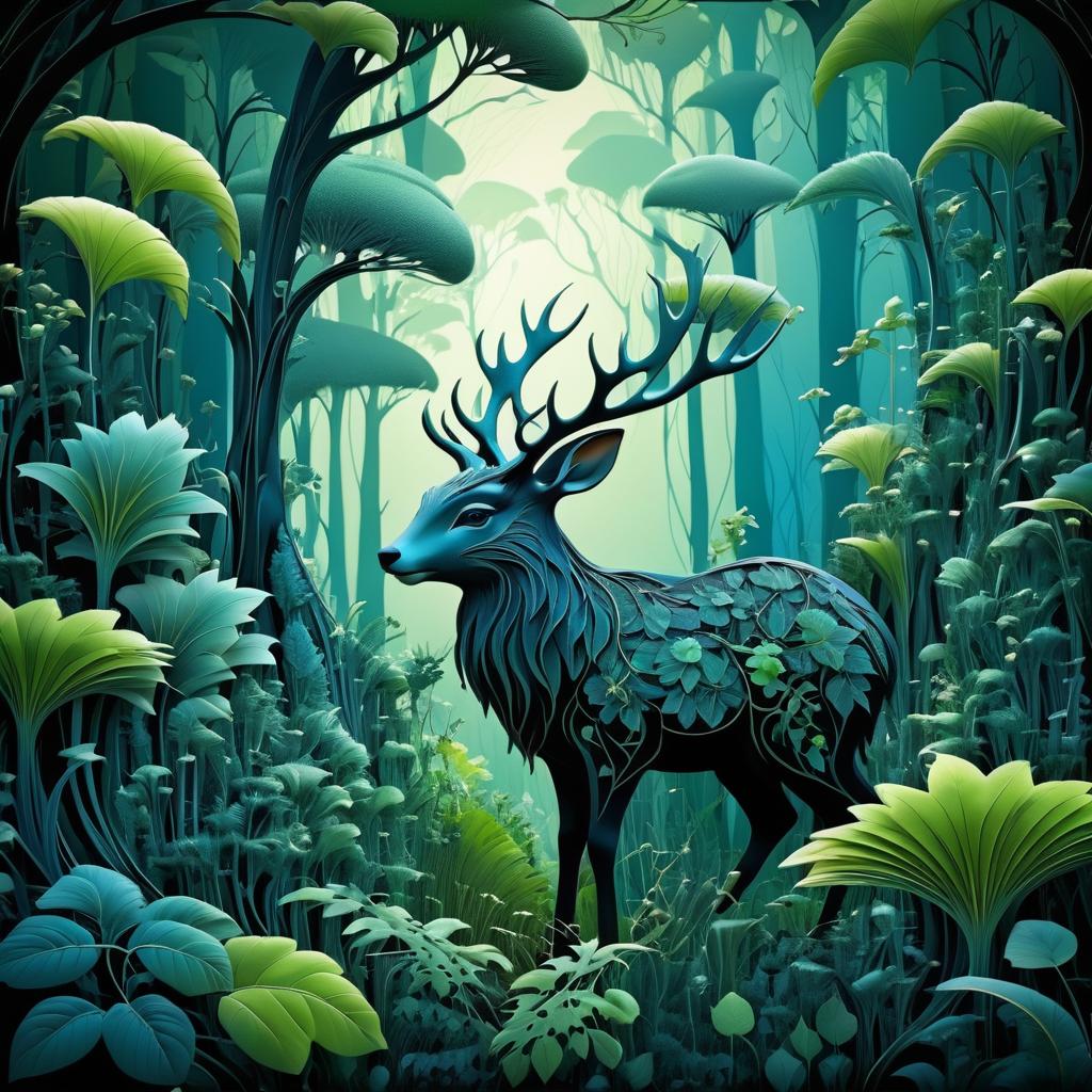 Magical Forest Creature with Enchanted Flora