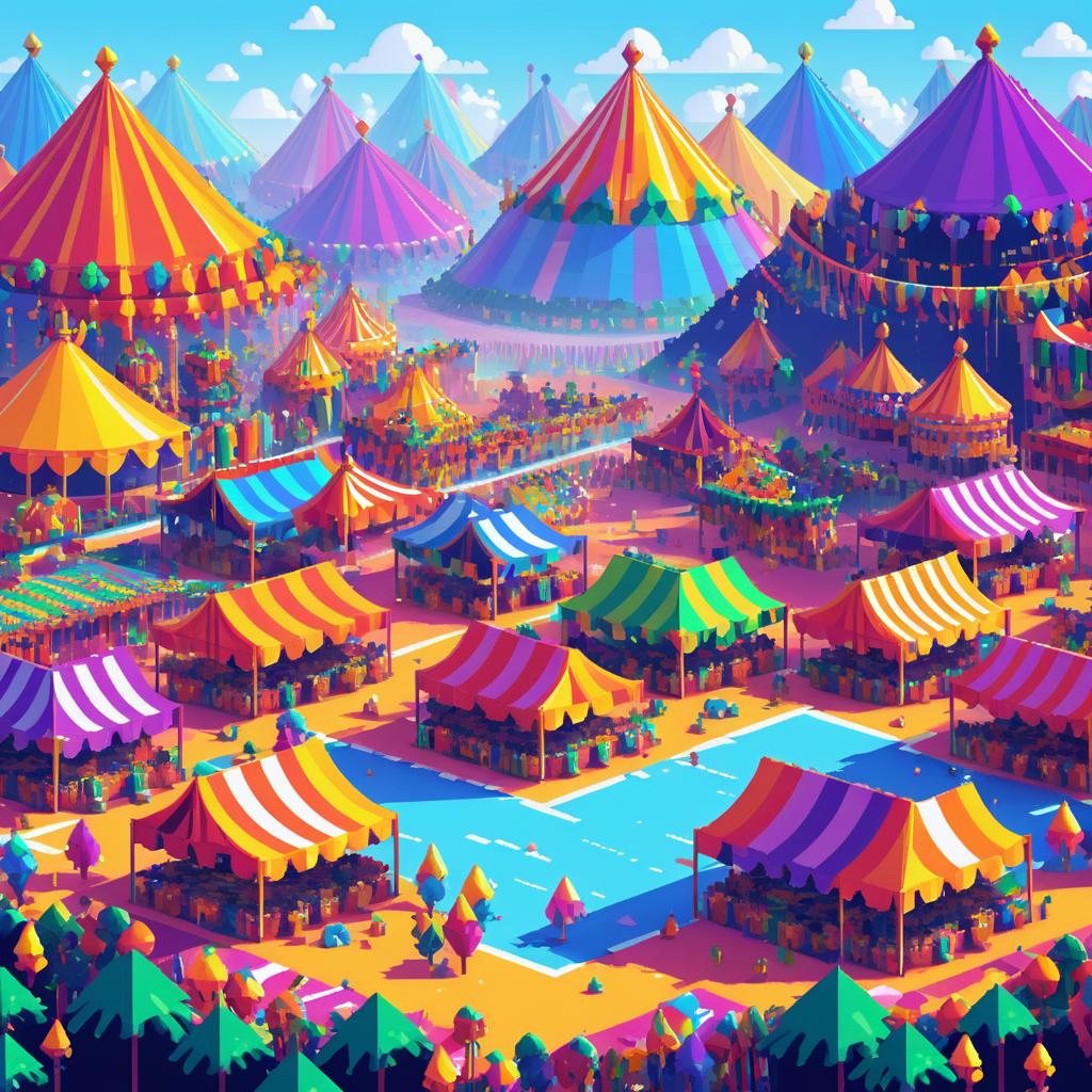 Vibrant Pixel Art Carnival Landscape