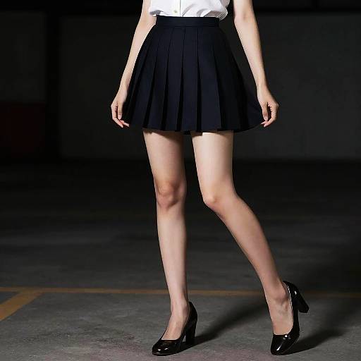 Girl in Pleated Skirt and High Heels