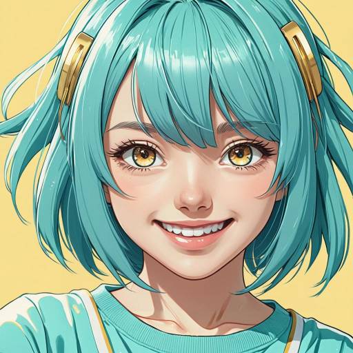 Cheerful Aqua-Haired Anime Girl Portrait