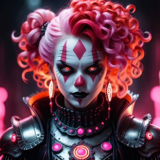 Futuristic Clown Warrior with Curly Pink Hair
