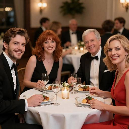 Elegant Dinner Gathering with Smiling Guests