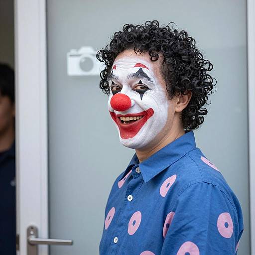 Smiling Male Clown with Curly Hair