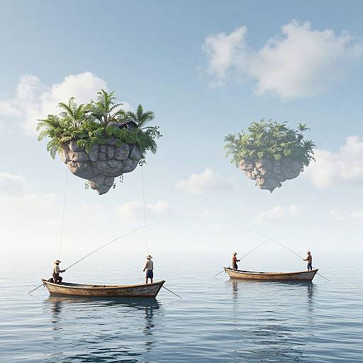 Fishermen Beneath Floating Islands