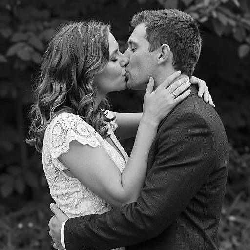 Black and White Romantic Couple Kiss