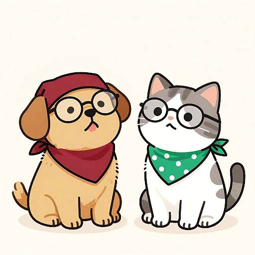 Charming Cartoon Boxer and Cat Duo