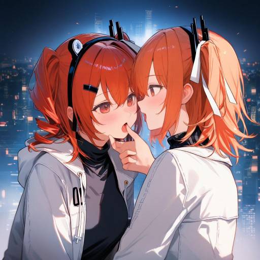 Playful Yuri Duo in Night Cityscape