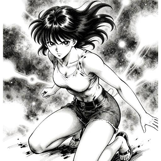 Hokusai-Style Ink-Wash Female Poster Art