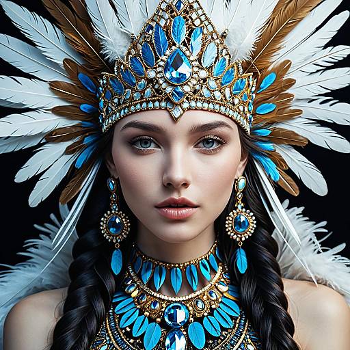 Fashionable Woman with Ornate Feathered Headdress