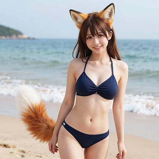 Cute Anime Foxgirl in Swimsuit