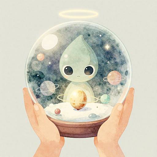 Whimsical Alien in Snow-Globe Dreamscape